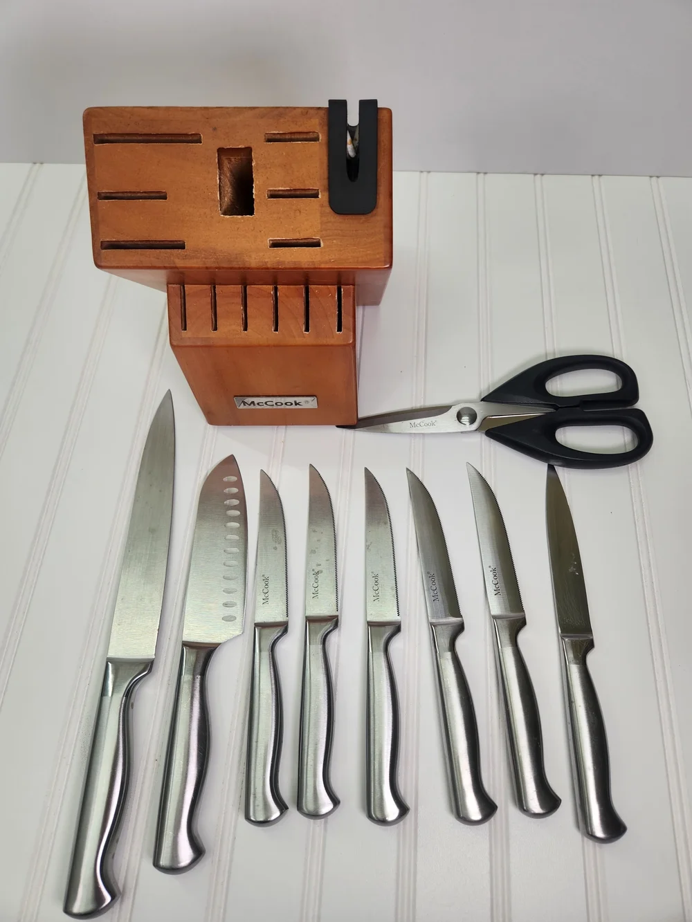 McCook German Stainless Steel 10-Piece Knife Block Set With Built- In Sharper